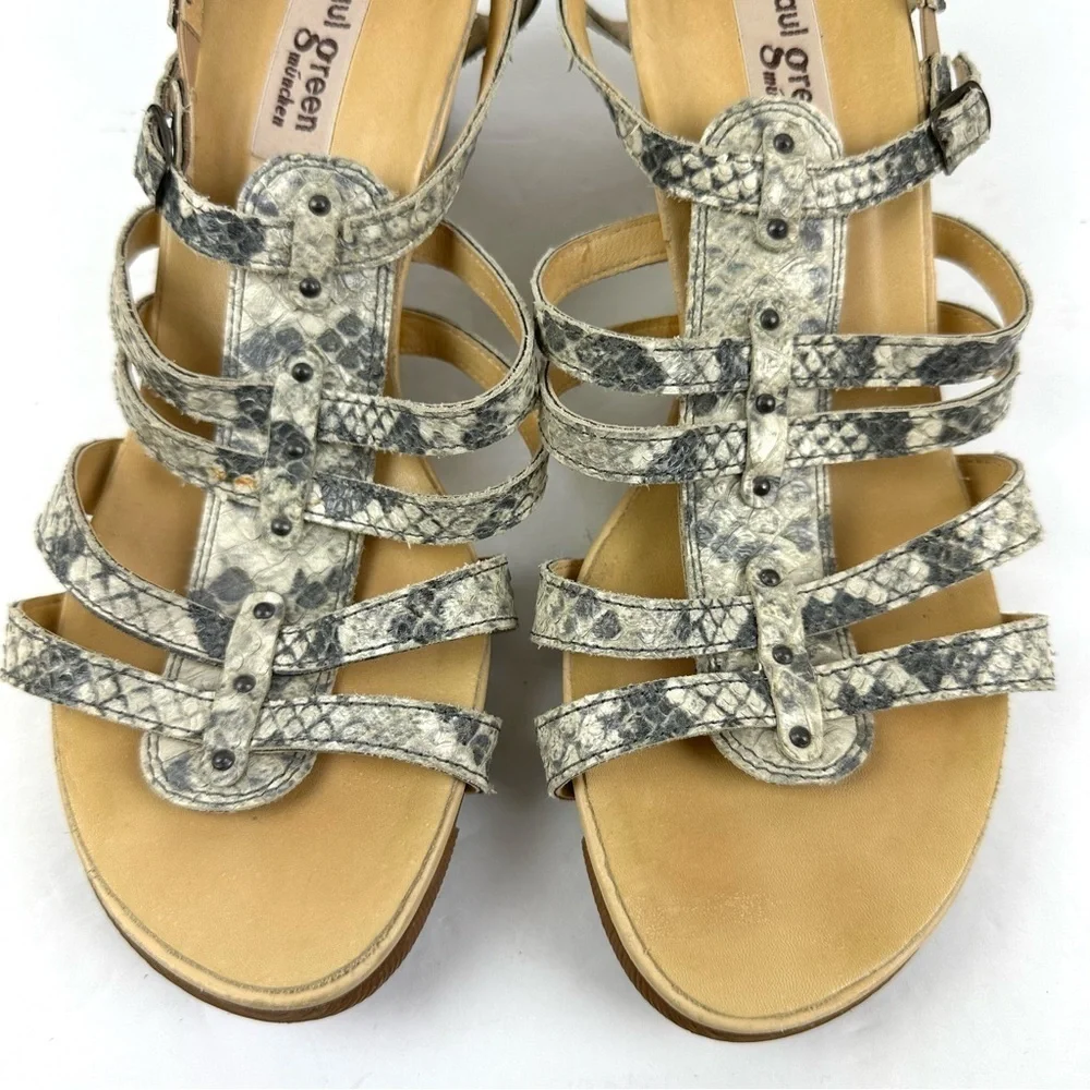 Paul Green Sandal 10 Snakeskin Espadrille‎ Wedge Strappy Shoes Womens